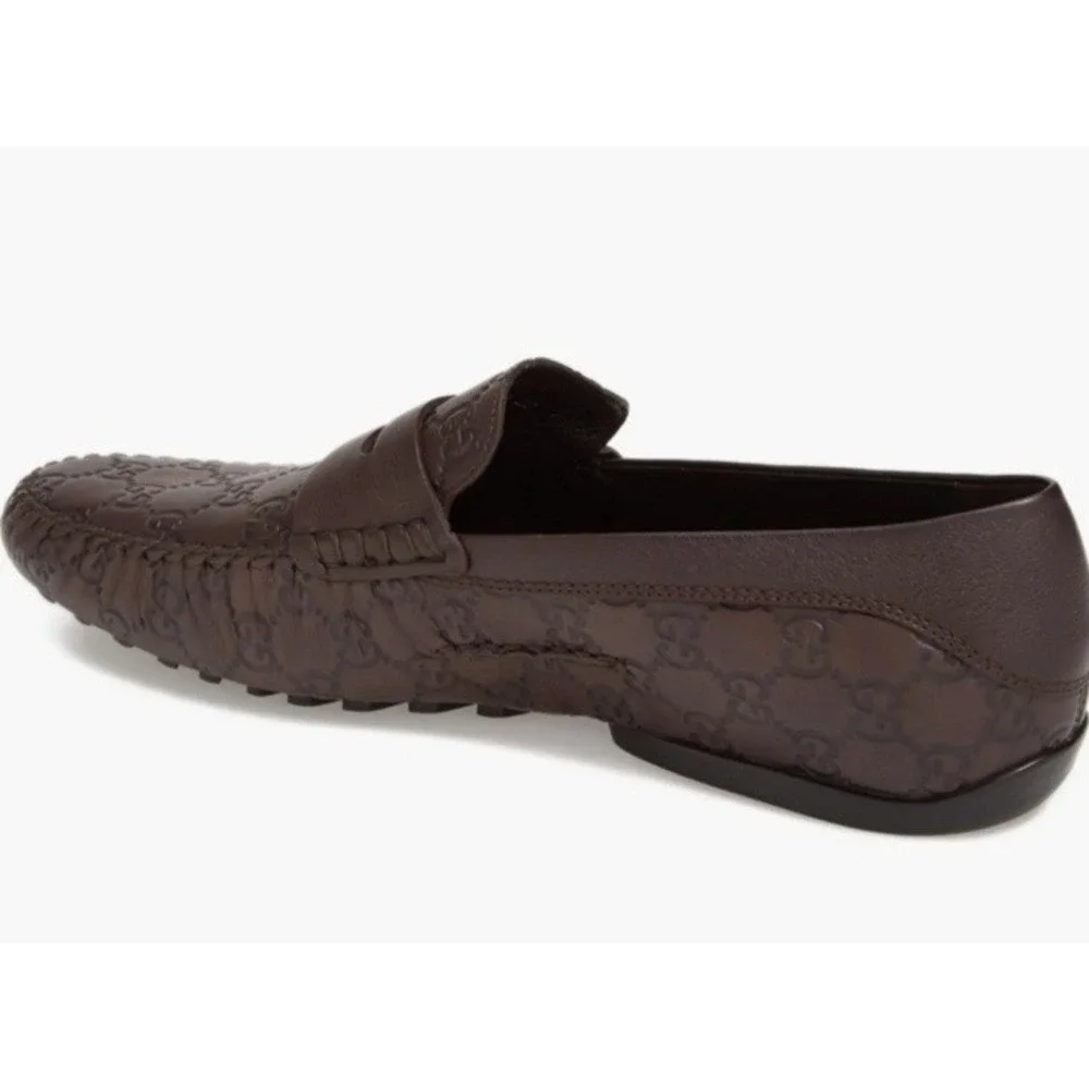Gucci Guccissima Brown Leather Driving Loafers Men EU 64G Made‎ in Italy NEW